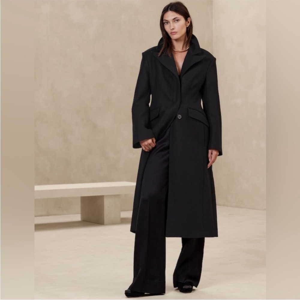 Banana Republic Black Isola Melton Hourglass Topcoat (NWOT)
